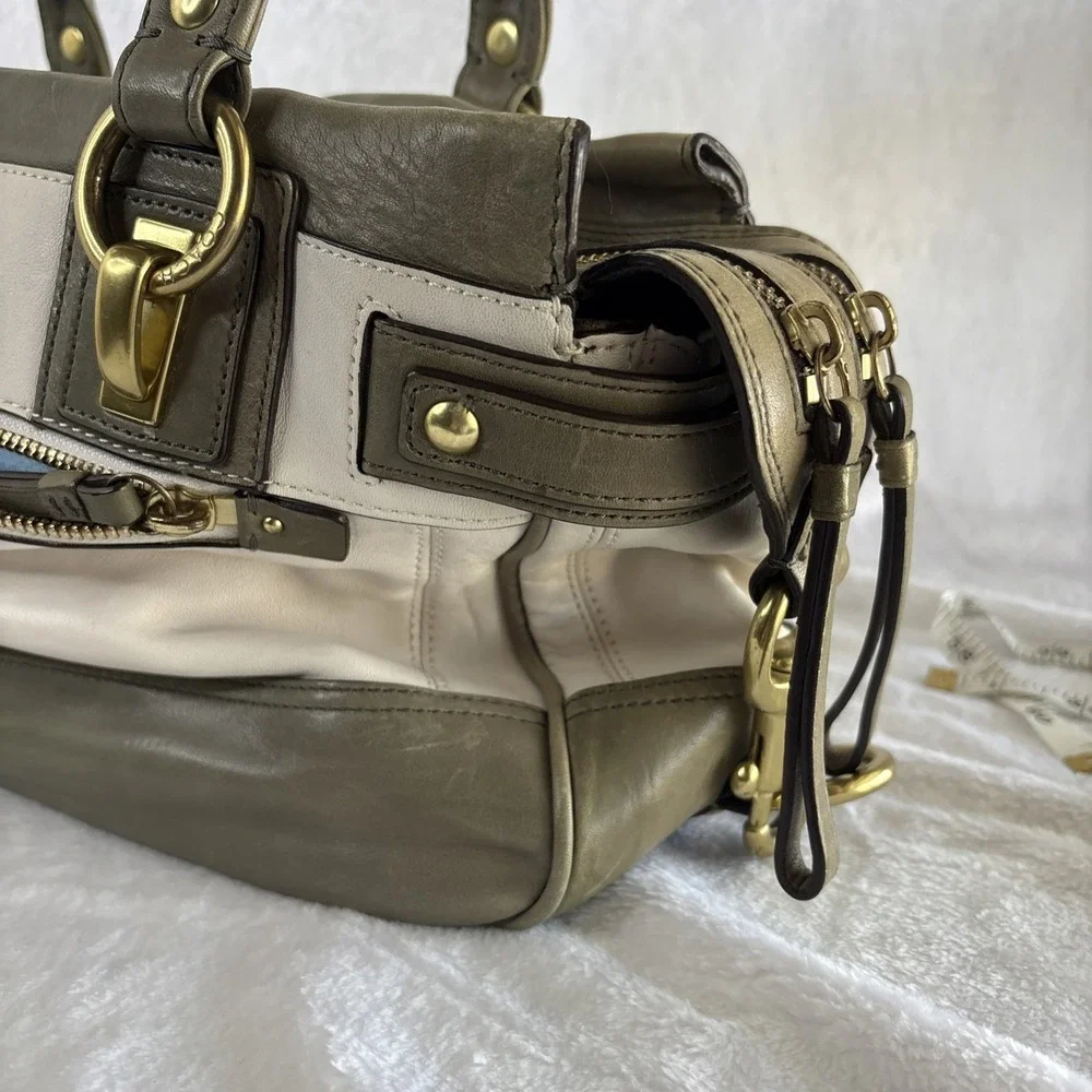 COACH Legacy Army Green White Leather penelope spectator bag 13165